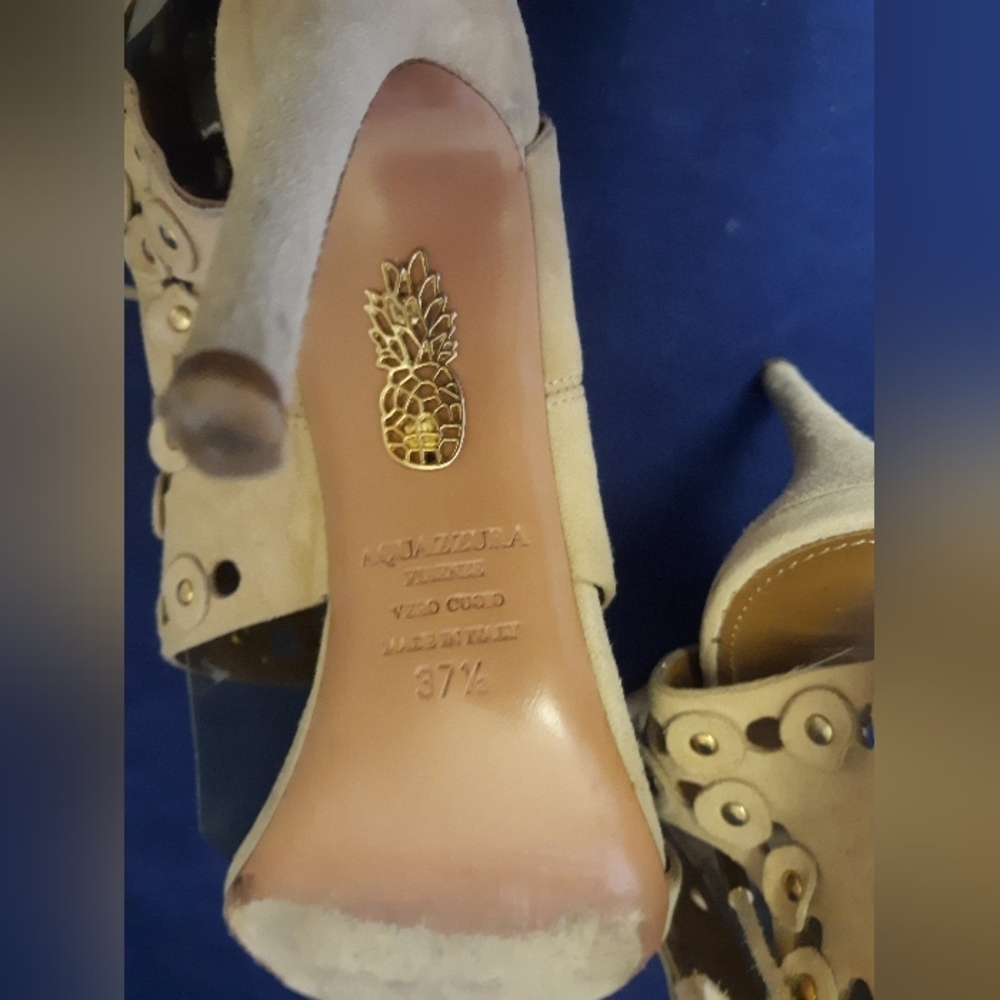 Authentic $384 Aquazzura open cut stud suede heels 7.5 - Picture 7 of 9
